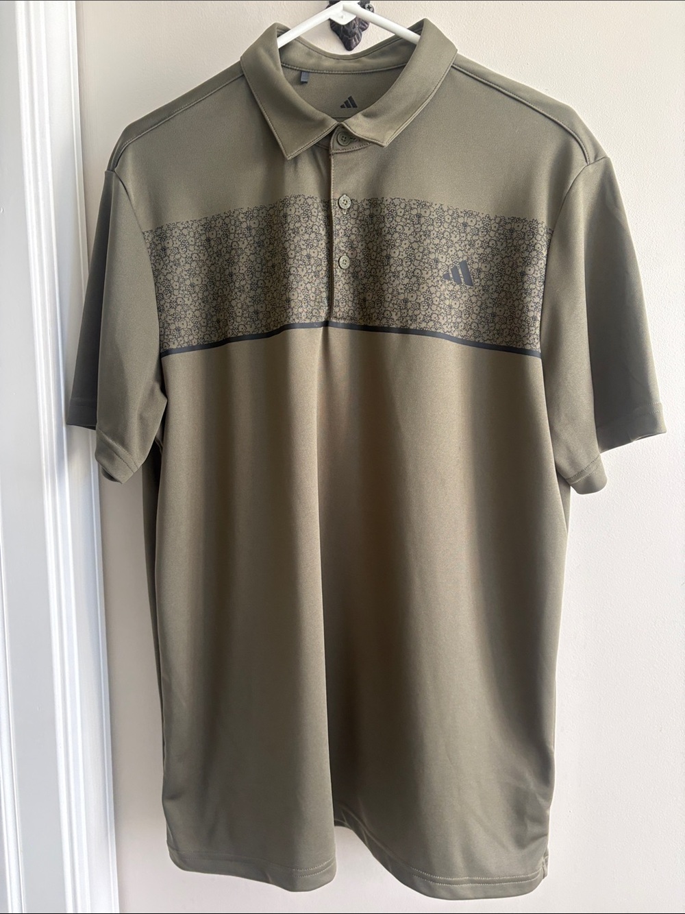 Adidas Men's Olive Polo with Patterned Chest Panel Size Large